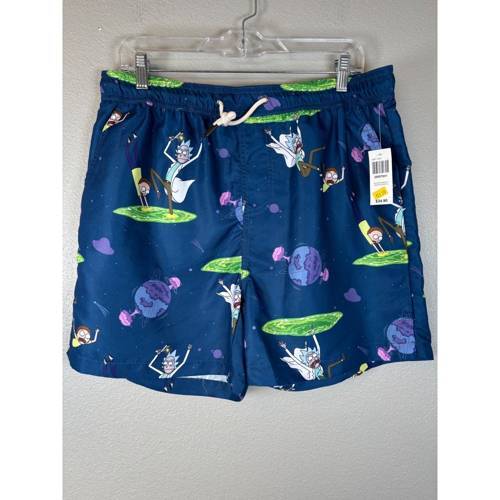 OppoSuits Rick and Morty Swim Trunks Mens L Blue Space Portal Board‎ Shorts NWT